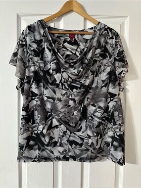 212 Collection Black & Gray Abstract Draped-Neck Blouse